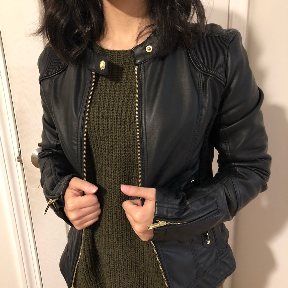 Black leather jacket.